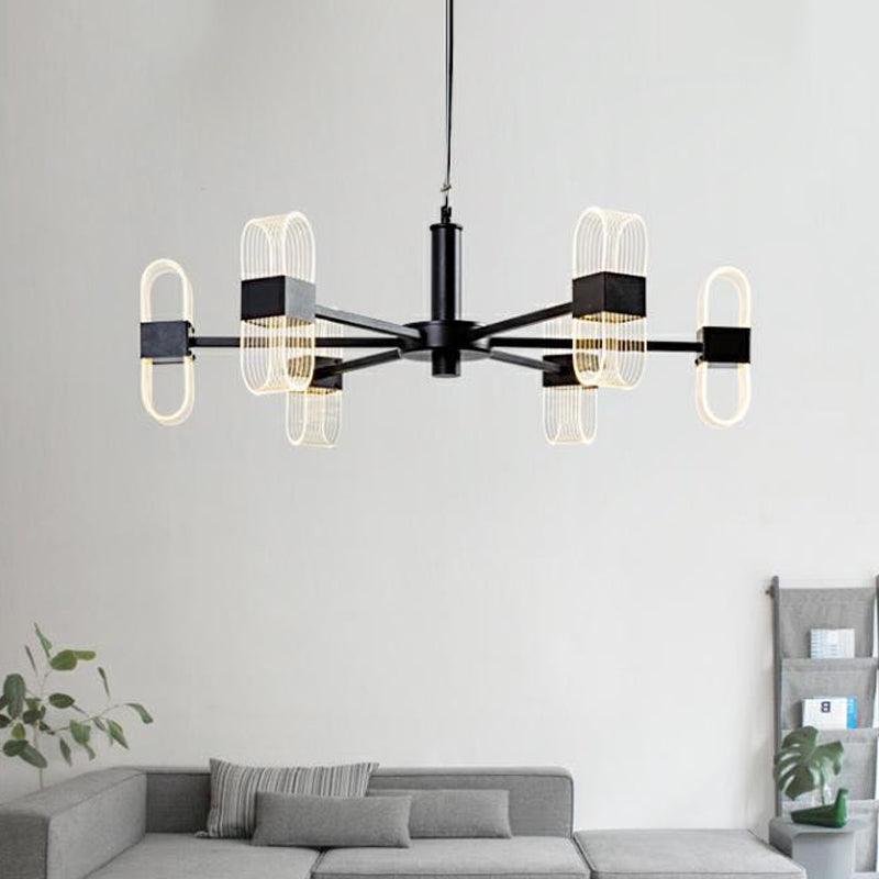 Oblong Hanging Lamp Kit Nordic Metallic 6/8 Heads Black Chandelier - Rebooters