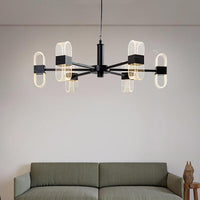 Oblong Hanging Lamp Kit Nordic Metallic 6/8 Heads Black Chandelier - Rebooters