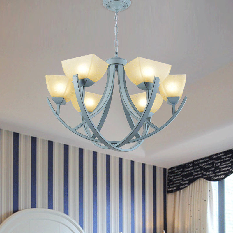 Frosted Glass Trapezoid Hanging Lamp Kit Simple 6-Head Chandelier - Rebooters