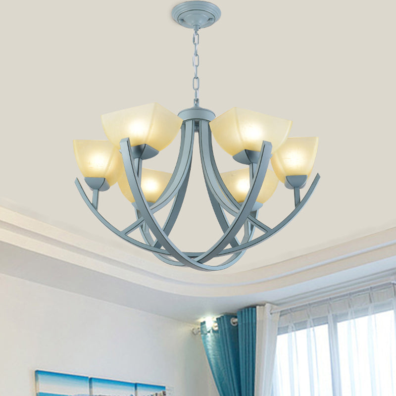 Frosted Glass Trapezoid Hanging Lamp Kit Simple 6-Head Chandelier - Rebooters