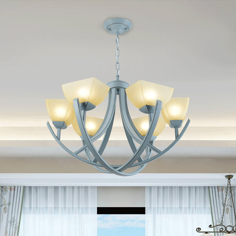 Frosted Glass Trapezoid Hanging Lamp Kit Simple 6-Head Chandelier - Rebooters