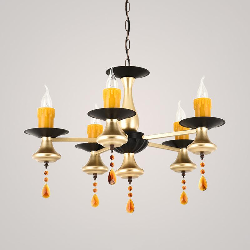 3/5/6 Lights Golden Chandelier Traditional Iron Bellied Oval Vase Lamp - Rebooters