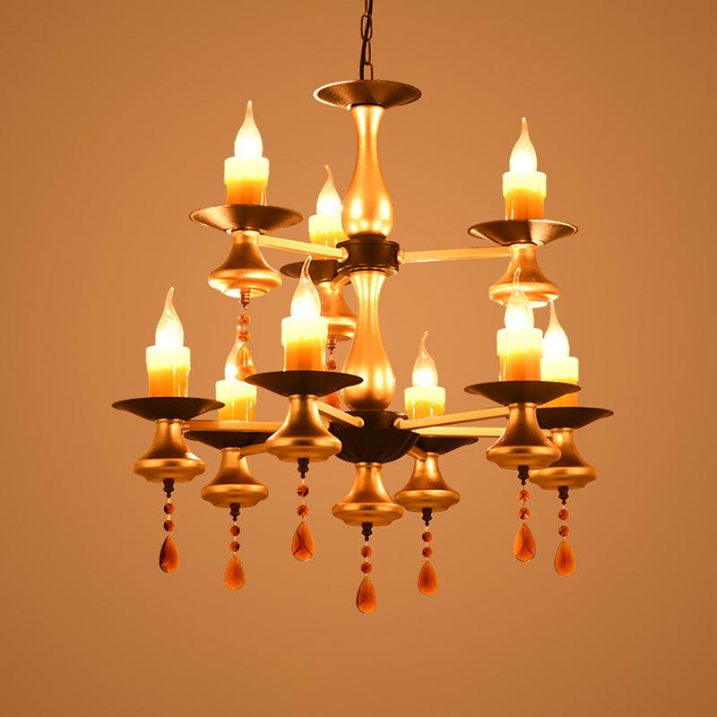 3/5/6 Lights Golden Chandelier Traditional Iron Bellied Oval Vase Lamp - Rebooters