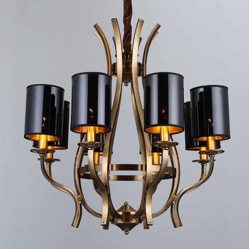 6/8 Lights Cylinder Chandelier Farmhouse Black Fabric Lamp - Rebooters