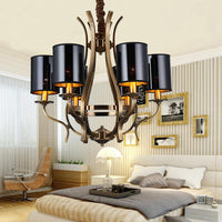 6/8 Lights Cylinder Chandelier Farmhouse Black Fabric Lamp - Rebooters