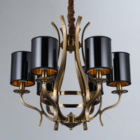 6/8 Lights Cylinder Chandelier Farmhouse Black Fabric Lamp - Rebooters