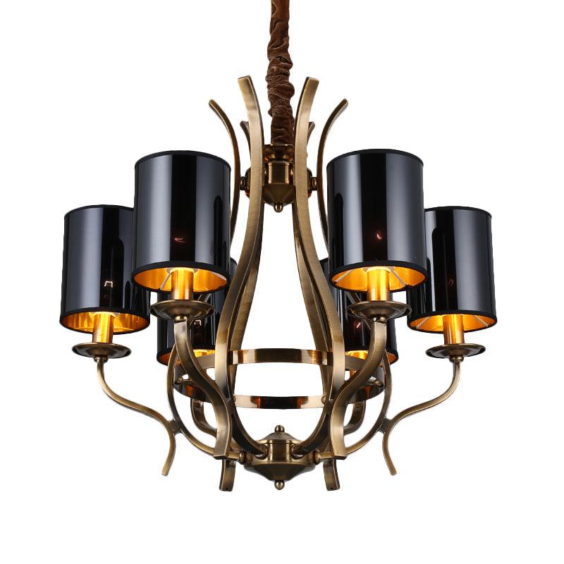 6/8 Lights Cylinder Chandelier Farmhouse Black Fabric Lamp - Rebooters