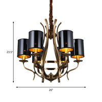 6/8 Lights Cylinder Chandelier Farmhouse Black Fabric Lamp - Rebooters