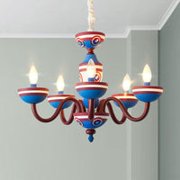 American Stylish Candle Pendant Light Metallic Chandelier in Blue and Red for Boys Bedroom - Rebooters
