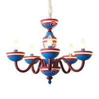 American Stylish Candle Pendant Light Metallic Chandelier in Blue and Red for Boys Bedroom - Rebooters