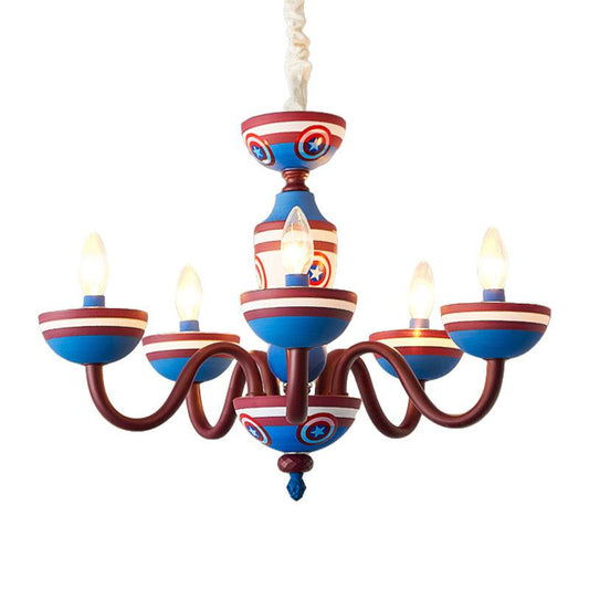 American Stylish Candle Pendant Light Metallic Chandelier in Blue and Red for Boys Bedroom - Rebooters