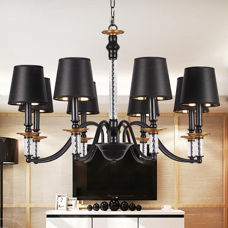 3/5/6 Lights Linen Chandelier Traditional Black Conical Fixture - Rebooters