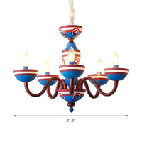 American Stylish Candle Pendant Light Metallic Chandelier in Blue and Red for Boys Bedroom - Rebooters