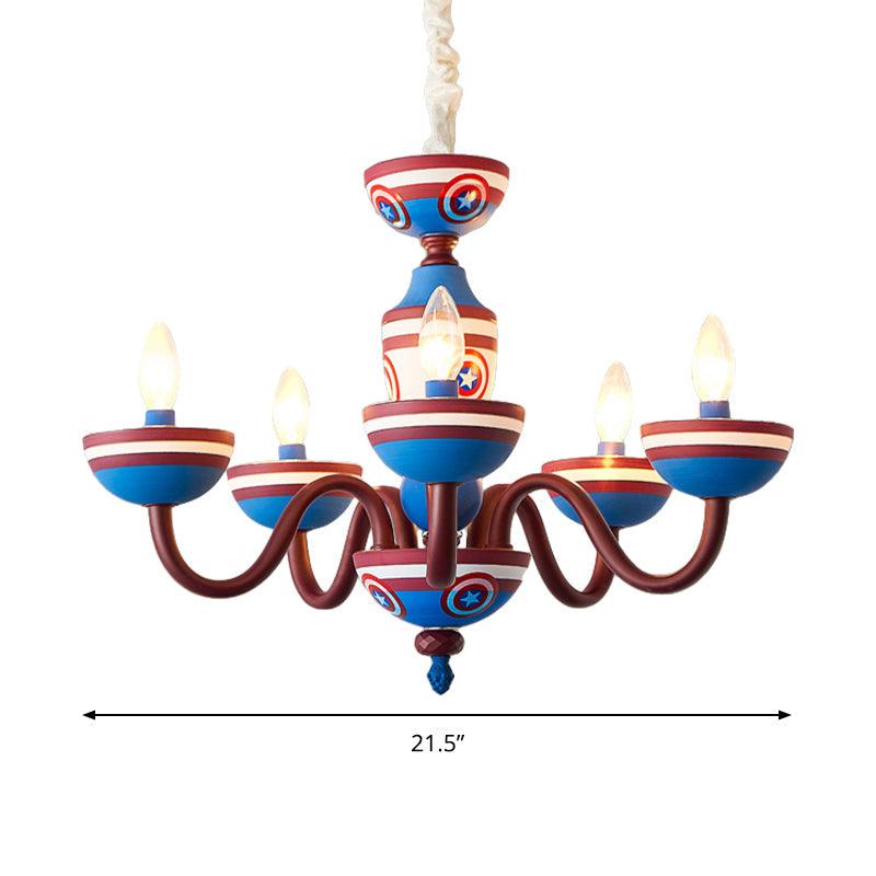 American Stylish Candle Pendant Light Metallic Chandelier in Blue and Red for Boys Bedroom - Rebooters