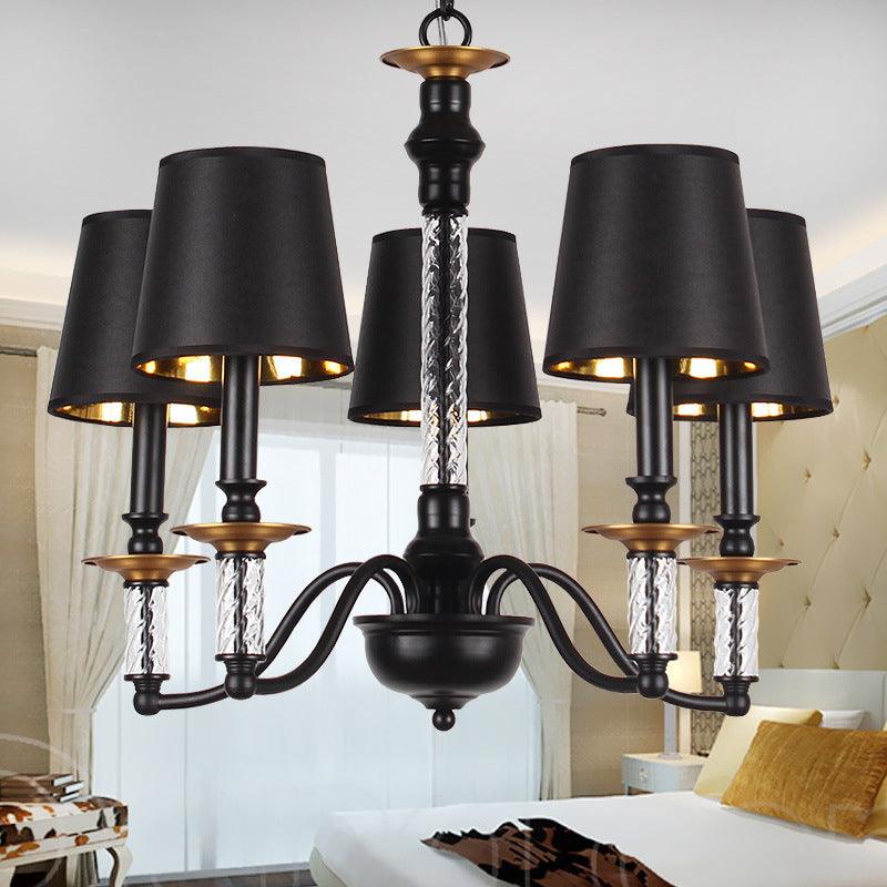 3/5/6 Lights Linen Chandelier Traditional Black Conical Fixture - Rebooters