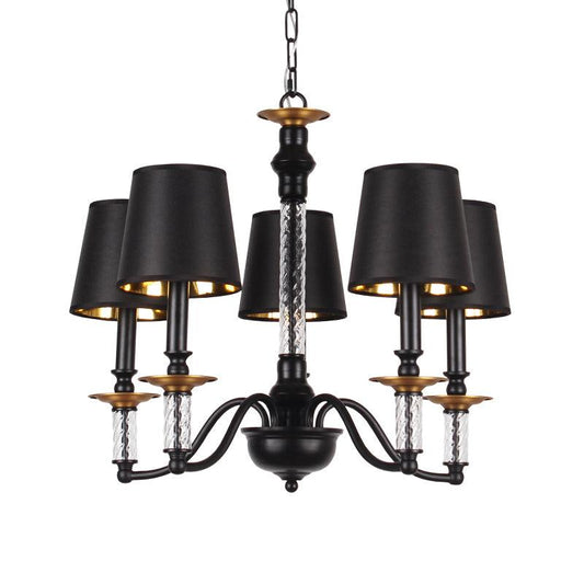 3/5/6 Lights Linen Chandelier Traditional Black Conical Fixture - Rebooters