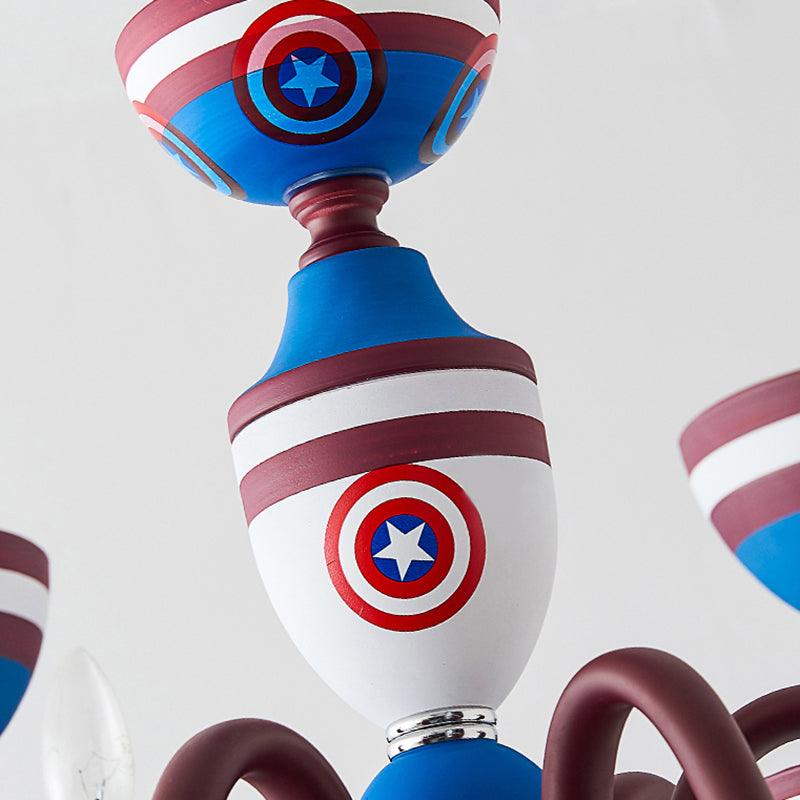 American Stylish Candle Pendant Light Metallic Chandelier in Blue and Red for Boys Bedroom - Rebooters