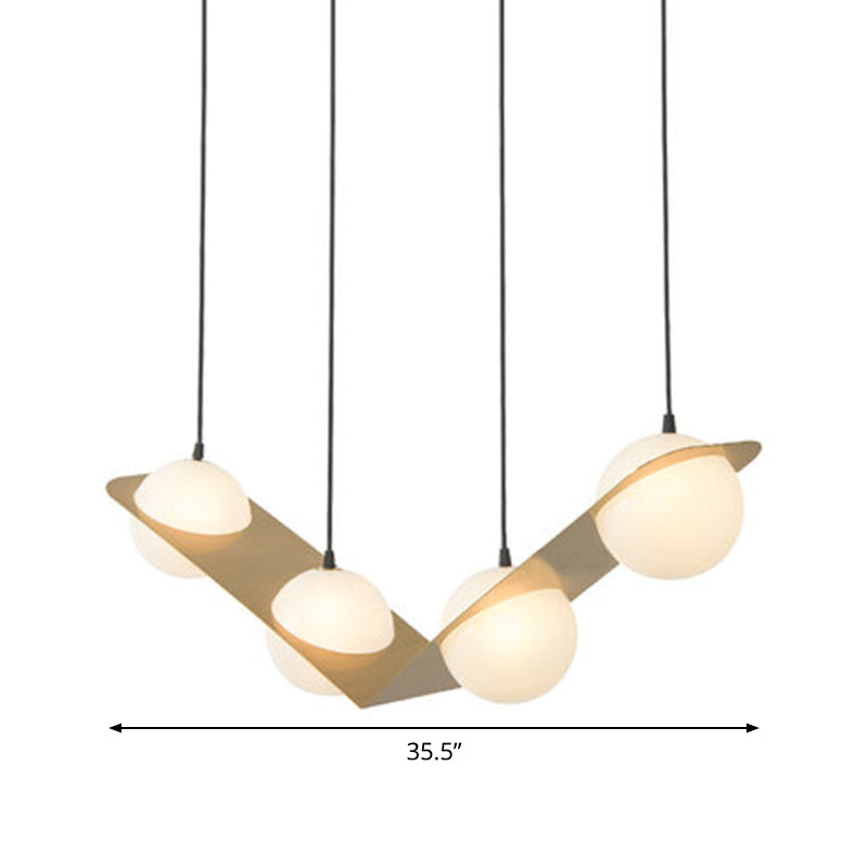 V/Z/Horizontal Chandelier Pendant Postmodern Frosted White Ball Glass 2 Heads Gold Ceiling Light - Rebooters