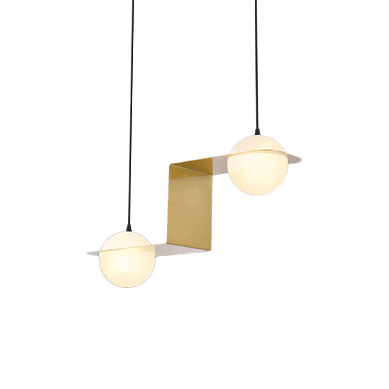 V/Z/Horizontal Chandelier Pendant Postmodern Frosted White Ball Glass 2 Heads Gold Ceiling Light - Rebooters