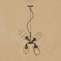 4-Light Caged Hanging Light Coastal Style Bronze Antique Silver Wrought Iron Chandelier Pendant Light with Pipe - Rebooters