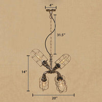 4-Light Caged Hanging Light Coastal Style Bronze Antique Silver Wrought Iron Chandelier Pendant Light with Pipe - Rebooters