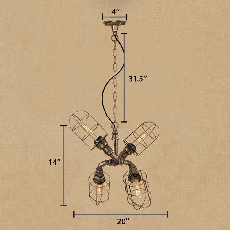 4-Light Caged Hanging Light Coastal Style Bronze Antique Silver Wrought Iron Chandelier Pendant Light with Pipe - Rebooters