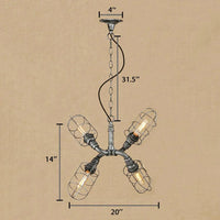 4-Light Caged Hanging Light Coastal Style Bronze Antique Silver Wrought Iron Chandelier Pendant Light with Pipe - Rebooters