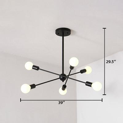 Bare Bulb Ceiling Chandelier Vintage Metal Pendant Light Black - Rebooters