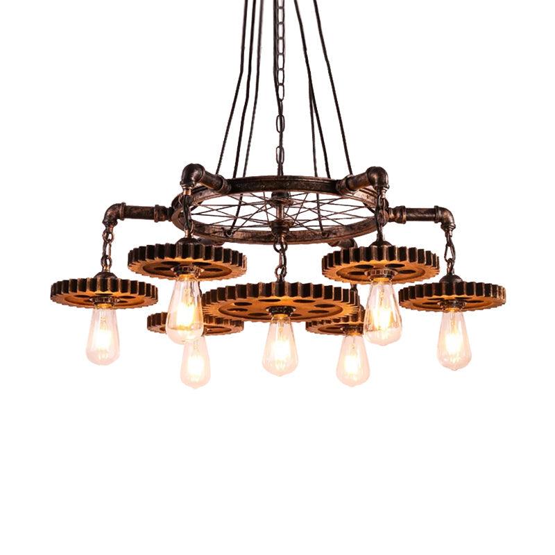 Antiqued Bronze Gear Chandelier Loft Style Iron 3/5/7-Light - Rebooters