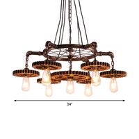 Antiqued Bronze Gear Chandelier Loft Style Iron 3/5/7-Light - Rebooters