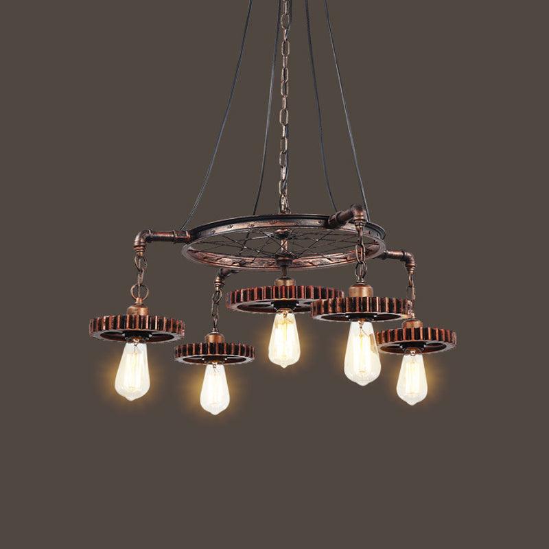 Antiqued Bronze Gear Chandelier Loft Style Iron 3/5/7-Light - Rebooters