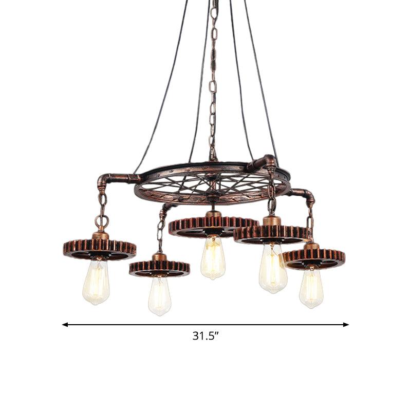 Antiqued Bronze Gear Chandelier Loft Style Iron 3/5/7-Light - Rebooters