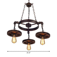 Antiqued Bronze Gear Chandelier Loft Style Iron 3/5/7-Light - Rebooters