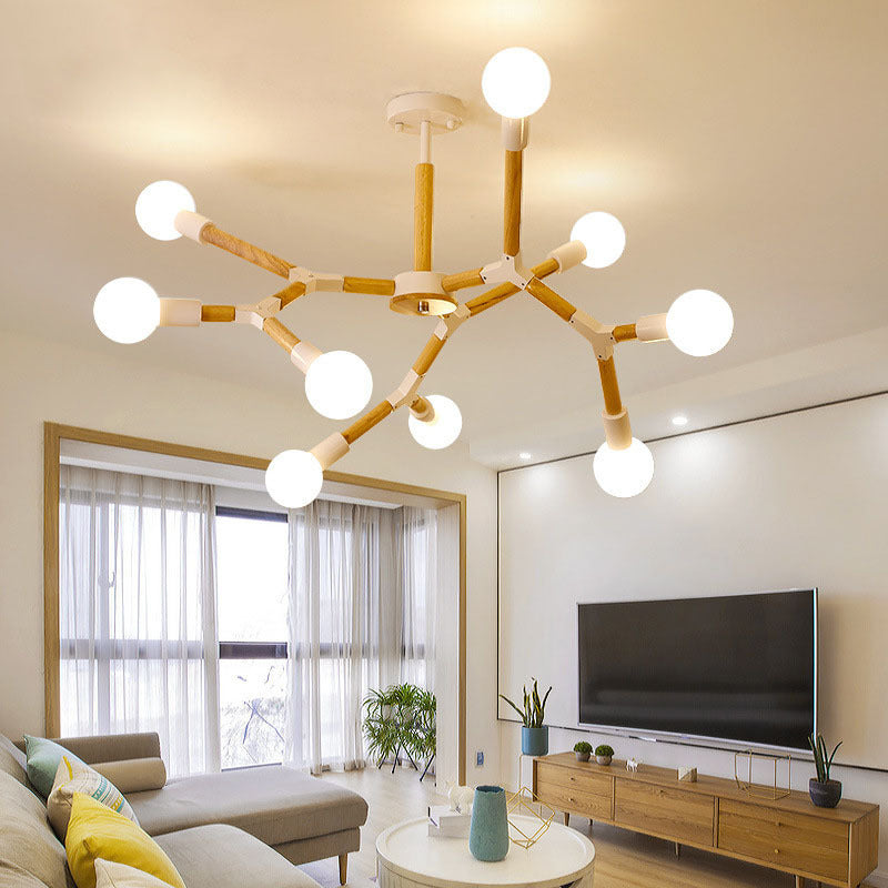 Wooden Molecular Chandelier Modern Style 3/6/9 Lights Black White Ceiling Hang Lamp - Rebooters