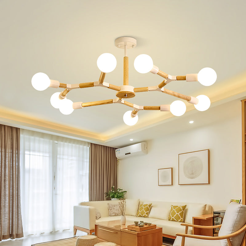 Wooden Molecular Chandelier Modern Style 3/6/9 Lights Black White Ceiling Hang Lamp - Rebooters