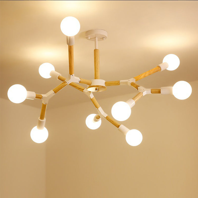 Wooden Molecular Chandelier Modern Style 3/6/9 Lights Black White Ceiling Hang Lamp - Rebooters