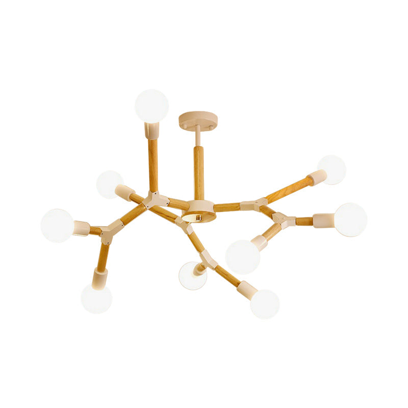 Wooden Molecular Chandelier Modern Style 3/6/9 Lights Black White Ceiling Hang Lamp - Rebooters