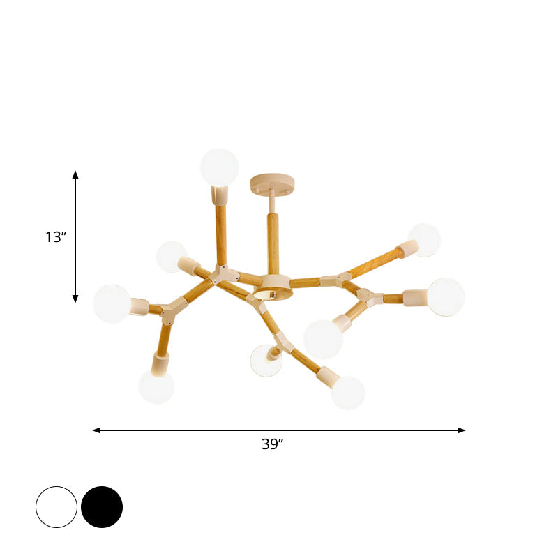 Wooden Molecular Chandelier Modern Style 3/6/9 Lights Black White Ceiling Hang Lamp - Rebooters