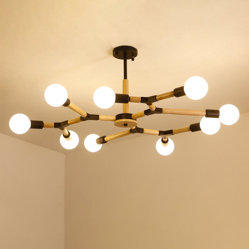 Wooden Molecular Chandelier Modern Style 3/6/9 Lights Black White Ceiling Hang Lamp - Rebooters