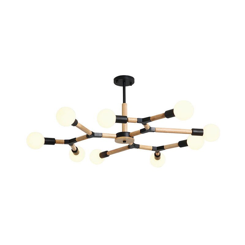 Wooden Molecular Chandelier Modern Style 3/6/9 Lights Black White Ceiling Hang Lamp - Rebooters