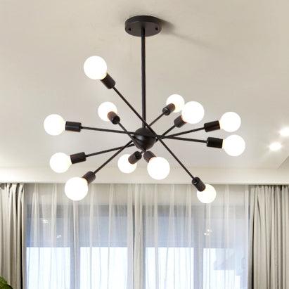 Bare Bulb Ceiling Chandelier Vintage Metal Pendant Light Black - Rebooters