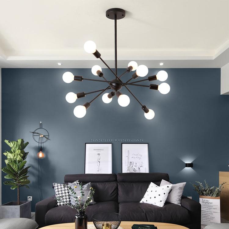 Bare Bulb Ceiling Chandelier Vintage Metal Pendant Light Black - Rebooters