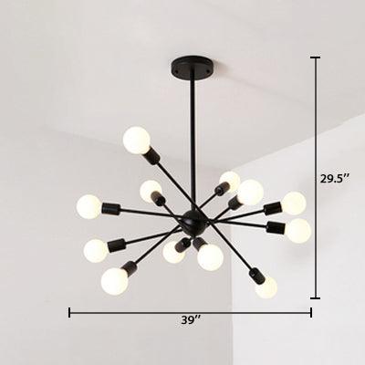 Bare Bulb Ceiling Chandelier Vintage Metal Pendant Light Black - Rebooters
