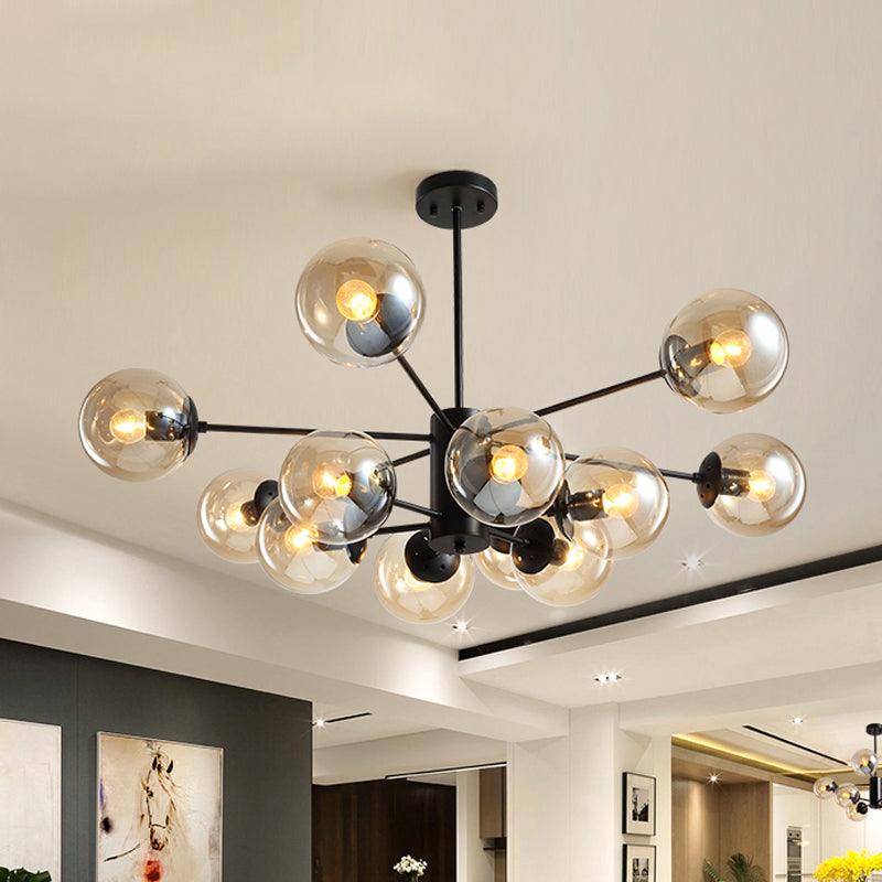 12-Light Living Room Chandelier Contemporary Black Hanging Light - Rebooters