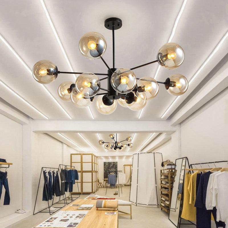 12-Light Living Room Chandelier Contemporary Black Hanging Light - Rebooters