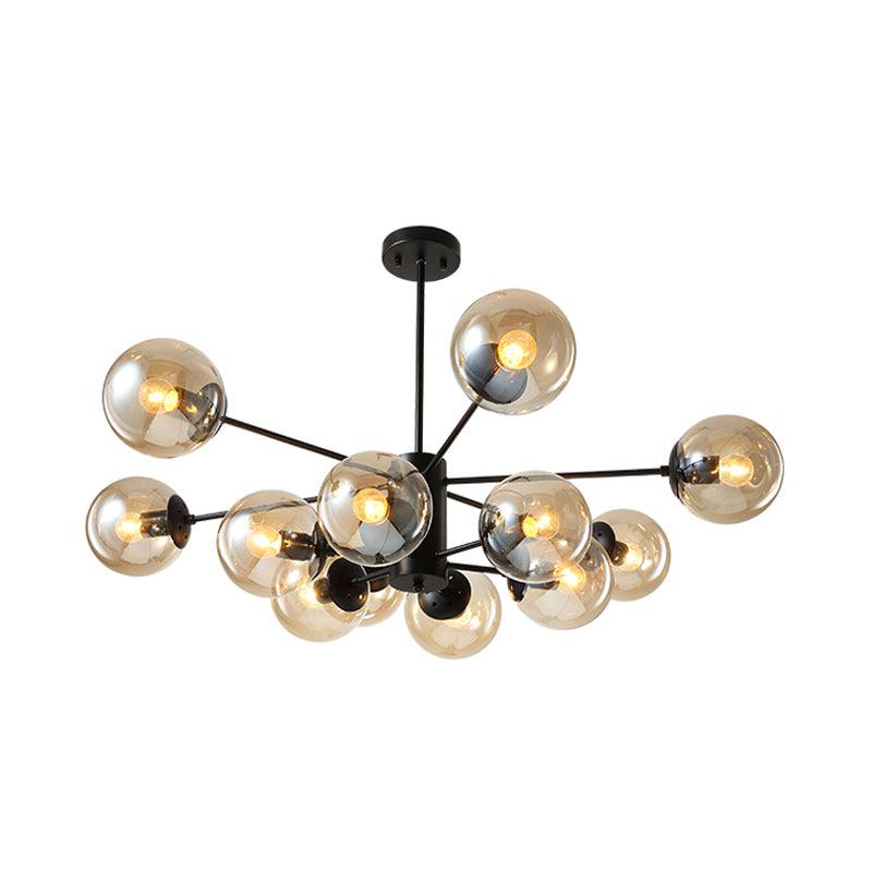 12-Light Living Room Chandelier Contemporary Black Hanging Light - Rebooters