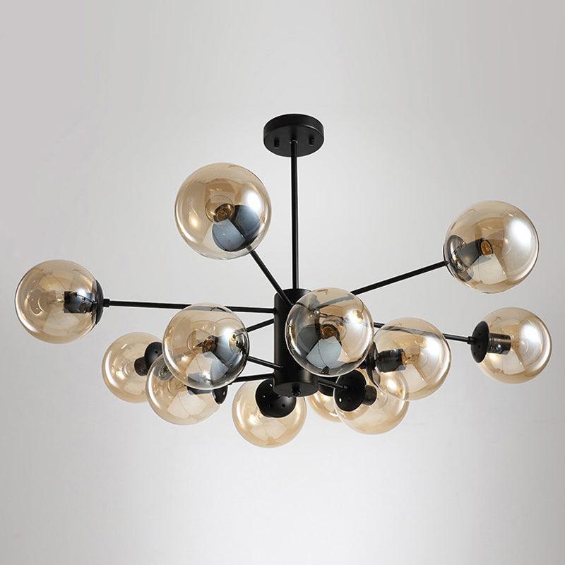 12-Light Living Room Chandelier Contemporary Black Hanging Light - Rebooters