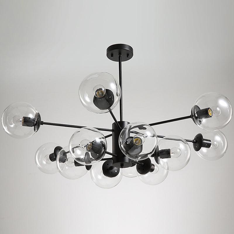 12-Light Living Room Chandelier Contemporary Black Hanging Light - Rebooters