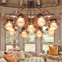 5/9 Lights Ball Pendant Lighting Cognac Seeded Glass Chandelier - Rebooters