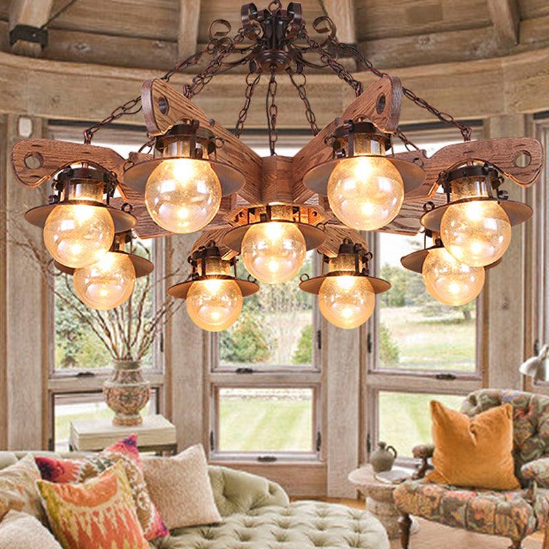 5/9 Lights Ball Pendant Lighting Cognac Seeded Glass Chandelier - Rebooters